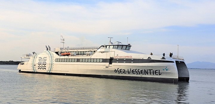 Apetahi Express on the water following its launch by Austal Vietnam