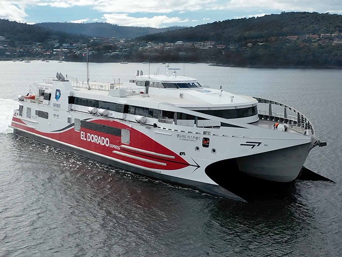 Incat Tasmania high speed catamaran on sea trials