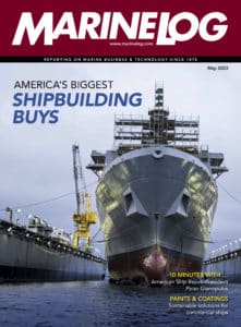 May 2023 Marine Log cover featuring government shipbuilding