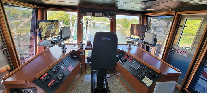 View from push tug wheel house