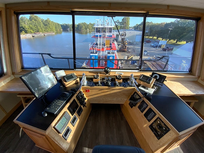 Pilot house of Marine Chartering towboat