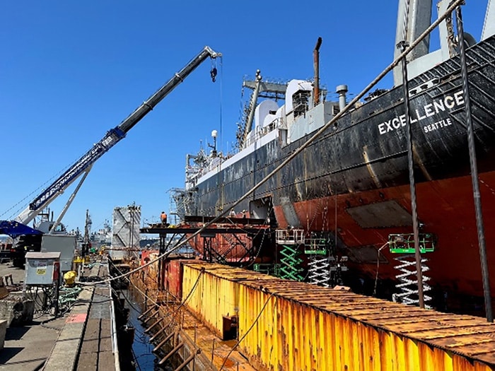 Vessel on dry dock at Everett Ship Repair