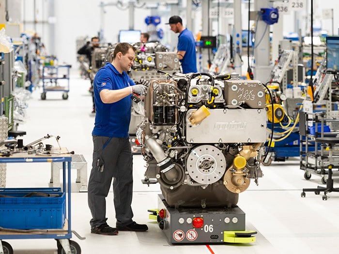 Rolls-Royce Power Systems MTU 2000 series engine being assembled