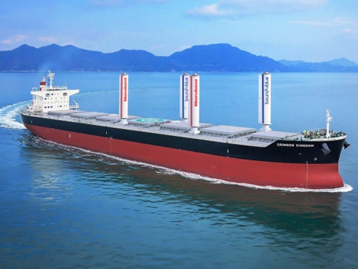 Vessel equipped with suction sail wind assisted propulsion technology