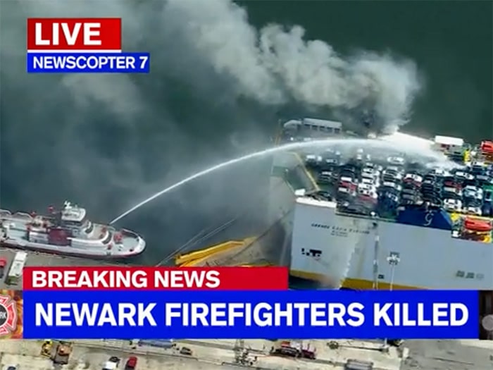 Newark car carrier fire