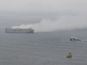 Fire could have broken out in battery of one of EVs on board carrier