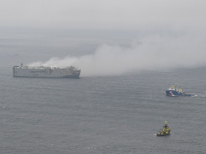 Fire could have broken out in battery of one of EVs on board carrier