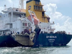 Oil ,ist dertector malfunction triggered incident that led to ship damage seen in image
