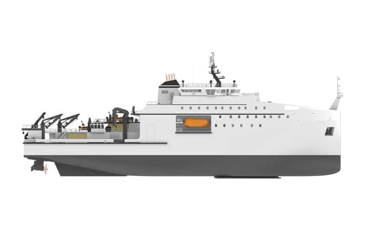 Fisheries-focused research vessel side view