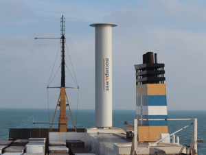 In these images we can see Vaisala ultrasonic wind sensors installed on a vessel that is using Norsepower’s rotorsails. (Credit: Norsepower)