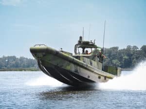 The six custom-designed riverine patrol boats are uniquely engineered to successfully operate in shallow and hazardous waters.