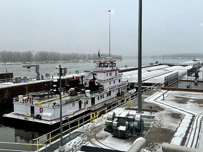 The St. Paul Engineer District saw the last tow of the 2023 navigation season as the M/V Thomas Erickson on December 3.