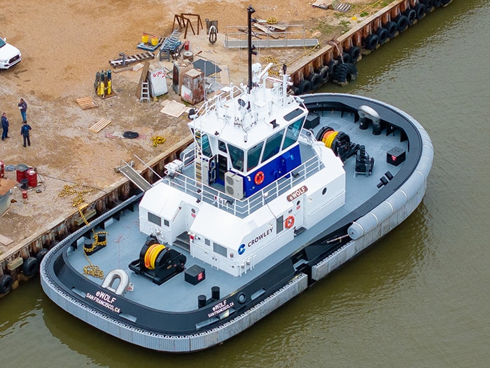 The eWolf, the first all-electric tug in the U.S., has been delivered to Crowley.