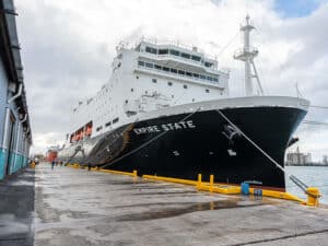 The National Security Multi-Mission Vessel Empire State docks in Puerto Rico.