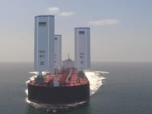 Tanker with three WindWings seen from ahead.