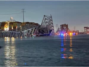 The Francis Scott Key Bridge collapsed after a containership ran into it in Baltimore, Md., on March 26. (Photo Credit: Harford County Md Fire & EMS/Facebook)