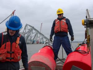 Third Key Bridge alternate channel is maked by buoys