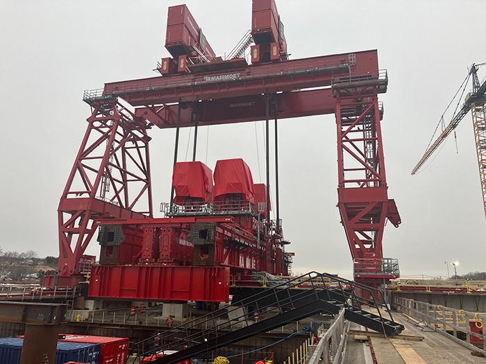 Mammoet has also been involved in the Multi-Mission Dry Dock No. 1 project at Portsmouth Naval Shipyard which, like the Pearl Harbor dry dock replacement project, is being completed as part of the Navy’s Shipyard Infrastructure Optimization Program.