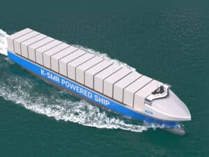 Rendering ofNeopanamax class containership equipped with a small modular reactor (SMR)
