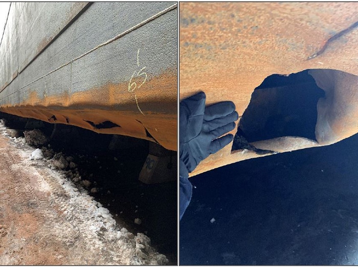 Damaged Great Lakes bulk carrier ballast tanks