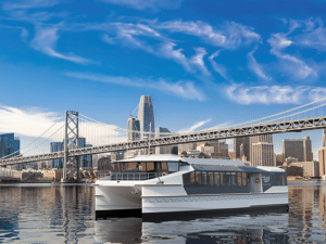 An artist’s rendering of the new plug-in hybrid electric vessel being designed by New-Zealand-based EV Maritime for the Angel Island-Tiburon Ferry (AITF) fleet. (Credit: EV Maritime)