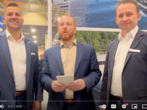 Gaston Doucet, Sales Manager SCHOTTEL Inc. (left); Alex Marcheschi, project editor, Marine Log (middle); and Hermann Weber, Sales Manager Navy Governmental, SCHOTTEL GmbH (right).