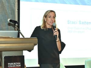 Staci Satterwhite, ABS Wavesight CEO, speaking at the Vision and Value Summit in Singapore.[