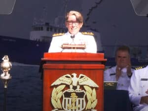 Admiral Nunan speaks at the Kings Point Class of 2025’s Commencement Exercises.[Screengrab from video]