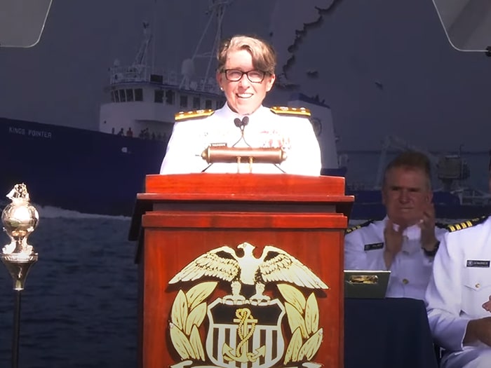 Admiral Nunan speaks at the Kings Point Class of 2025’s Commencement Exercises.[Screengrab from video]