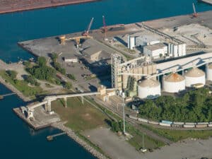 The grain export facility at Ports of Indiana's Lake Michigan port.