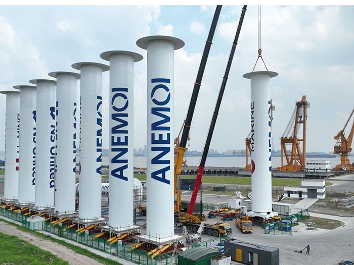 Anemoi rotor sails in final assembly at its new Jingjiang, China, rotor sail production facility,