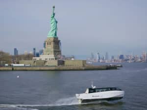 The e-foiling ferry, which integrates an electric propulsion system into a hydrofoil structure.