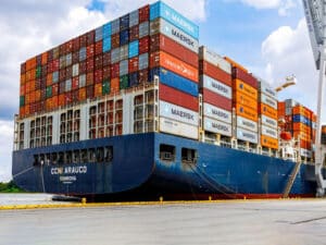 The CCNI Arauco pictured at Garden City Terminal was the first to use the lay berth option at the Port of Savannah. Staging at Savannah’s Ocean Terminal allowed the ship to reach its working berth at Garden City Terminal twelve hours faster.