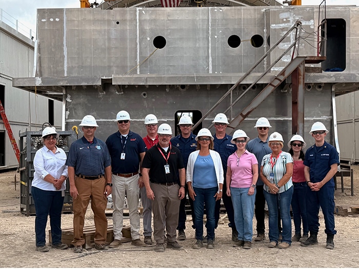 Group visiting Bayou La Batre shipyard