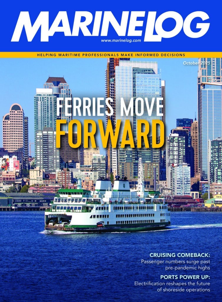 October 2025 issue of Marine Log magazine focuses on the ferry and cruise industry.