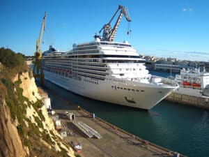 MSC Magnifica entering Palumbo Malta Shipyard. [Photo: MSC Cruises]
