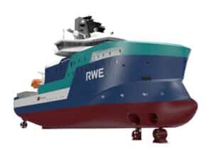 North Star’s new CSOV with two azimuth propulsion thrusters, a retractable azimuth thruster, a tunnel thruster, and a combined retractable azimuth/tunnel thruster. (Illustration: VARD)
