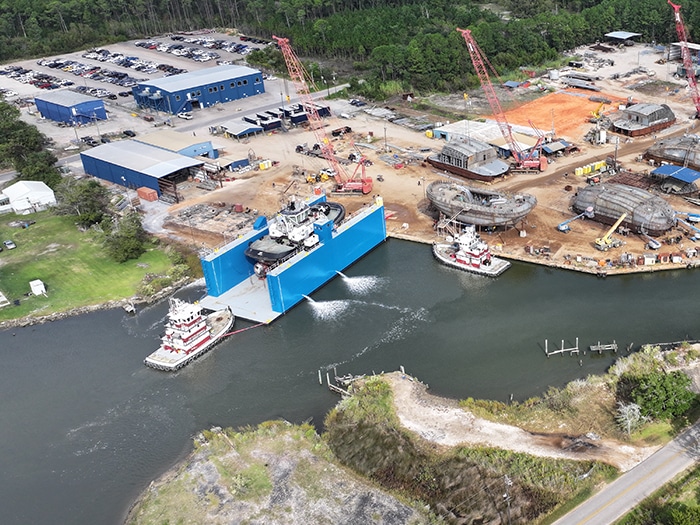 New floating dry dock gives Master Boat direct control over launch schedules and accelerating vessel deliveries. [Photo: Master Boat Builders]