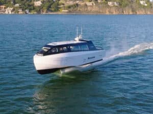Artemis Technologies’ EF-12 Escape uses the patented eFoiler system, which enables vessels to foil above the water, reducing drag and delivering more than twice the efficiency of traditional diesel ferries. [Image: Artemis Techologies]