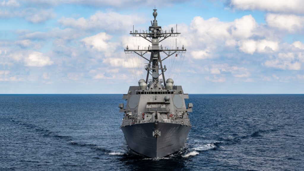 Arleigh Burke-class guided missile destroyer Ted Stevens (DDG 128) on sea trials [Photo: HII].