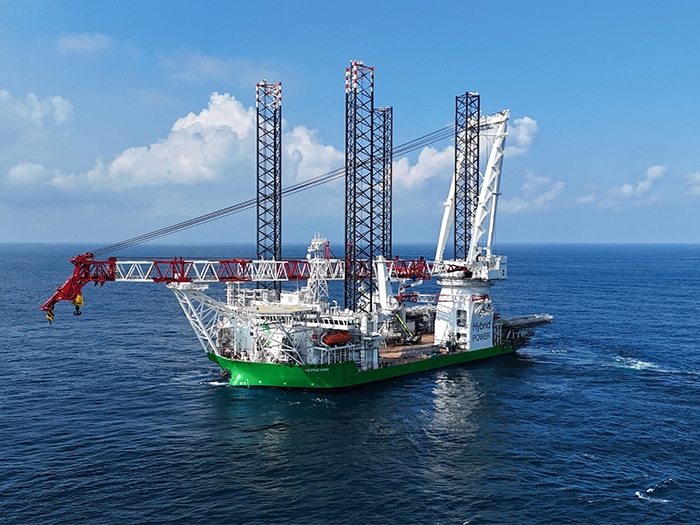 DP2 effectiveness was demonstrated in sea trials ofDEME wind turbine installation vessel (WTIV) Norse Wind. [Image: ABB/DEME]
