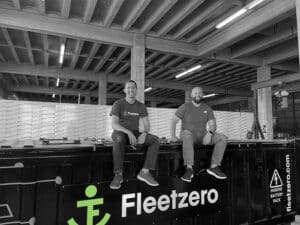 Fleetzero's Steven Henderson, co-founder and CEO, and Mike Carter, co-founder and COO, with the company's Leviathan containerized battery system. [Photo: Fleetzero]
