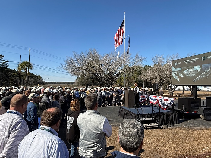 HII marked one year of NNS Charleston Operations in Goose Creek, S.C. The company hosted community and Navy leaders at the facility and a town hall event for all NNS Charleston Operations shipbuilders on Thursday, Jan. 22. [Photo by Todd Corillo/HII]