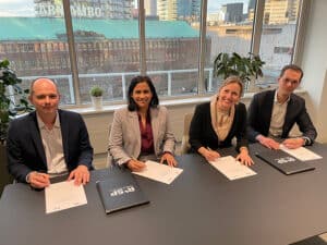 L to R: Patrick Vloemans, Haydi Galvez (Business Line Ports in ABB’s Marine and Ports division), Ina Barge, Tiemo Arkesteijn (co-chief executive officers of Rotterdam Shore Power). [Photo: Rotterdam Shore Power]
