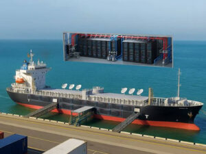 CG rendering of a floating data center (FDC) converted from a used ship. [Image: MOL/Hitachi]