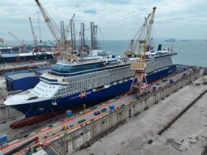 Royal Caribbean Group’s Celebrity Solstice completed major upgrading works at Seatrium’s Tuas Boulevard Yard. [Photo: Seatrium]