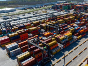 Aerial view of container yard in Port Houston’s Barbours Cut Terminal. [Phpto: Port Houston]