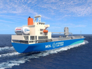 Hydrogen-fueled J-ENG 6UEC35LSGH will power a 17,500‑DWT multi-purpose vessel. [Image: J-ENG/MOL/Onomichi Dockyard]