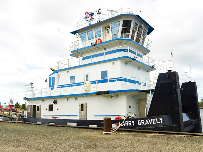 The M/V Larry Gravely, a new inland towboat built by Diversified Marine, powered by twin Mitsubishi Tier 3 S6R2-Y3MPTAW engines.