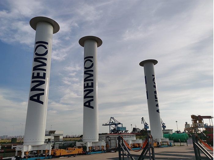 3.5 meter diameter rotor sails following assembly and testing at Anemoi's production facility. [Photo: Anemoi]